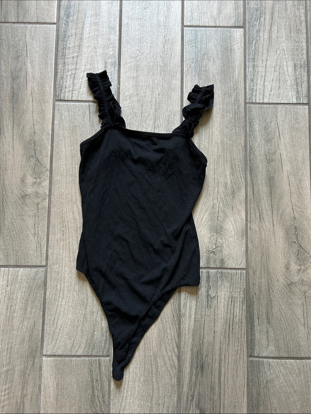 Le Lis Black Ruffled-Strap Bodysuit